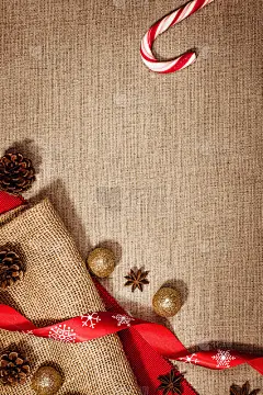 圣诞装饰背景上的亚麻背景