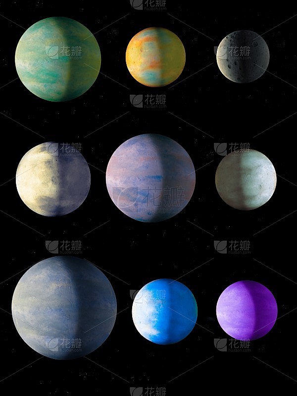 来自另一个恒星系统的系外行星的黑色背景，比较行星和卫星的大小。