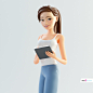 human cinema 4d c4d rigged character female girl woman cartoon stylized with tablet