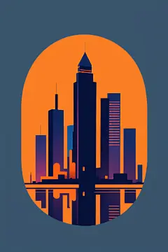 摩登都市城市剪影扁平插画图片