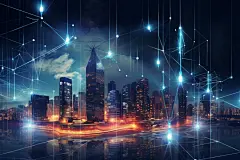 大气赛博朋克现代城市建筑插画