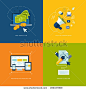 Set of flat design concept icons for web and mobile services and apps. Icons for pay per click internet advertising, digital marketing, responsive web design and graphic design. - stock vector