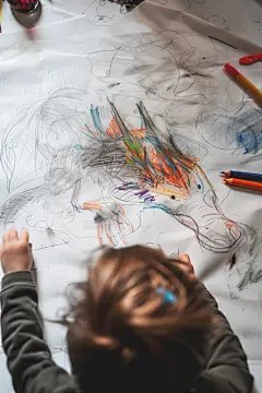 幼儿想象力绘画艺术儿童画画图片摄影图