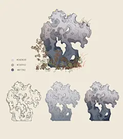 复古国风山石上色方法