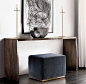 Waterfall Live-Edge Console Table and slate velvet stool with brass base