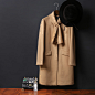 10羊绒90羊毛领结造型款 暗门襟长款大衣MLBDY028-tmall.com天猫