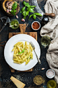 Penne with pesto sauce, parmesan cheese, fresh basil and spices by Anna Ivanova on 500px