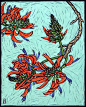 Exotic Flowers 1 - Linocuts : Linocuts by artist Rachel Newling of exotic flowers: Tropical Ginger, 
Frangipani, Hibiscus, Strelitzia, Torch ginger, Heliconia, Oriental Lily, 
Iris, Coral tree, cactus flower & Tulip. Linocuts are for sale as limited 
