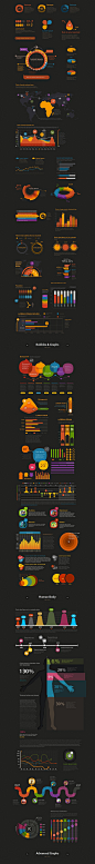 Crooked Stats Infographic Kit : A stats infographic kit that will enable you to use visual representations of information and data to present complex information quickly and clearly. It comes in dark and light variations totaling 400+ vector elements acro