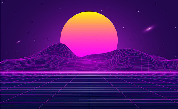 彩色渐变复古蒸汽波风格抽象风景插画背景矢...