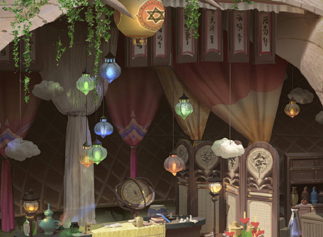 艺数绘场景讲师洛克猴杜震新图月亮占卜屋吹爆这个细节太好看了洛克猴