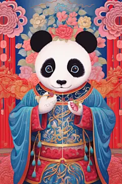 可爱京剧国潮熊猫插画