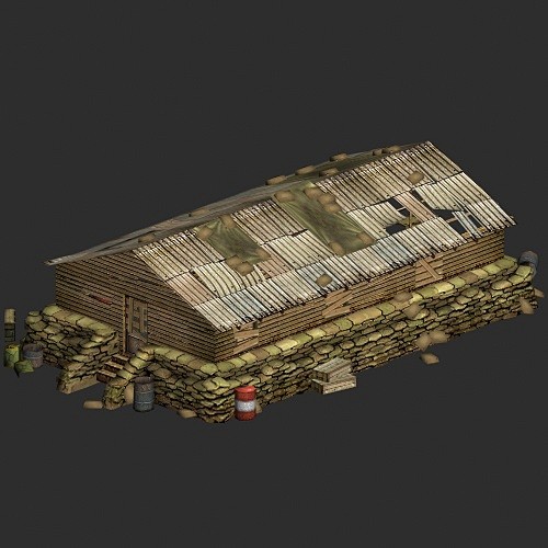 3D游戏二战军事建筑模型素材资源/营房b...