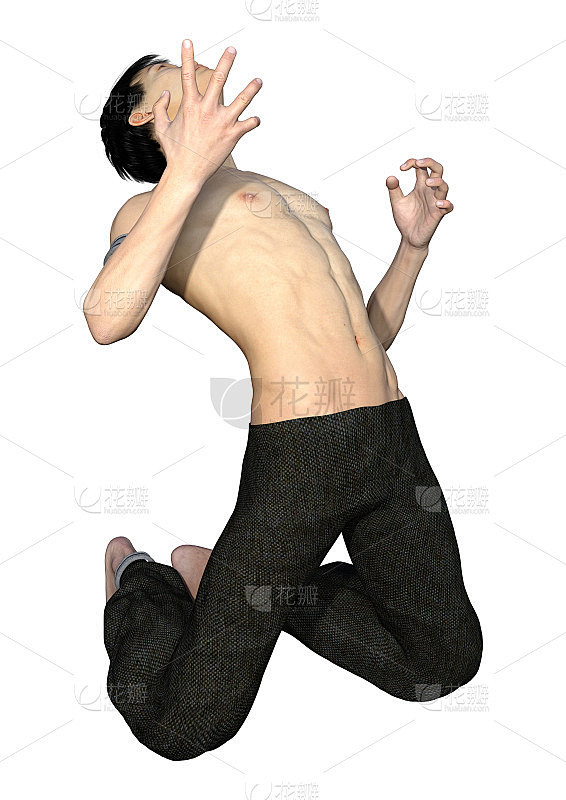 3D插图亚洲人在白色