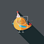 bird with birthday hat flat icon with long shadow