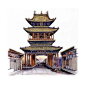 穿墙透壁--中国古建筑素材 古风场景房屋线稿水彩插画教程 XH014