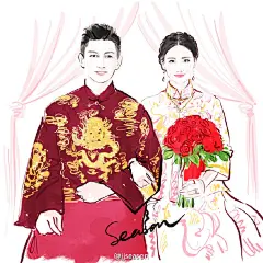 #jjseason插画# #时尚##season插画# ----四爷牵手若曦，祝福@吴奇隆TD @刘诗诗 3.20新婚快乐。