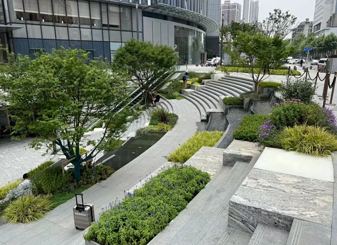 下沉台阶绿化设计，花境设计