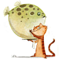 #Cat and #globefish #waiter illustration by Wiebke Rauers Illustration ★ Find more at http://www.pinterest.com/competing