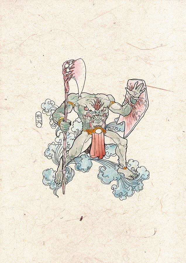 据《山海经61海外西经》记载:"刑天与天帝争神,帝断其首,葬之常羊之