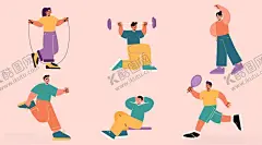 体育锻炼矢量人物插画 【酷图网】体育锻炼,卡通插画,卡通人物插画,扁平风人物,人物插画,矢量人物,矢量元素,元素设计