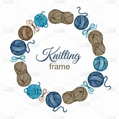 水彩针织钩针机。圆绳，不同颜色的羊毛球。手绘背景与文本复制空间。刺绣的主题。