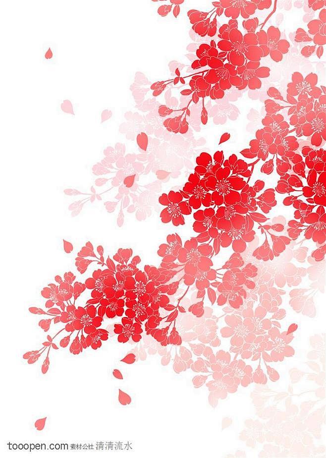 #疯狂的礼物# 日式花纹-红色樱花底纹图...
