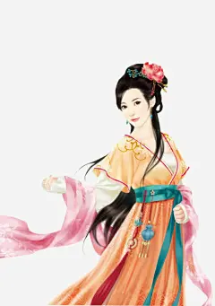 手绘古风绿色长跑女子免抠素材 平面电商 创意素材 png素材