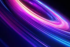 点击来源直接获取大图文件 |带有粉色蓝色发光霓虹灯移动高速波线和散景灯光的抽象未来主义背景。数据传输概念奇妙壁纸