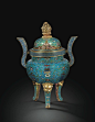 A LARGE CLOISONNÉ ENAMEL CENSER AND COVER, CHINA, QING DYNASTY, QIANLONG PERIOD (1736-1795)