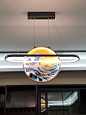 现代新中式餐厅长方形吊灯 客厅办公室茶室中国风珐琅彩艺术禅意