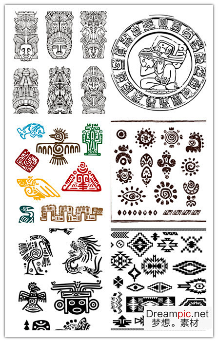 矢量阿兹特克民族部落传统异域风格纹饰图腾花纹
