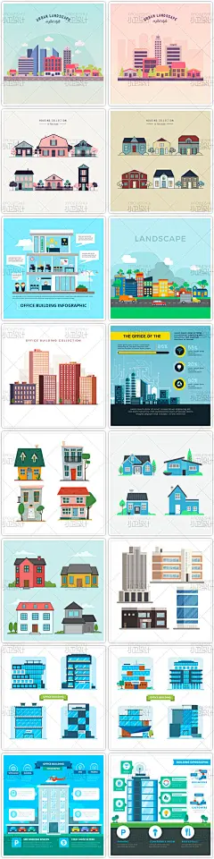 ai矢量高清房屋建筑独栋别墅城市扁平插画房产房子平面设计素材图-淘宝网