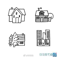 分享一组零基础也能临摹的超简单的 #简笔画# 小房子们 也可以当手账素材使用哦 #手绘作品#（作者： 画师戳戳） ​ - 堆糖