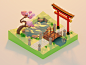 Low Poly - Spring in Japan low poly lowpoly lights lighting lamp isometric design isometric sakura tree bridge pond illustration lantern japanese japan spring blender 3d illustration 3d art 3d