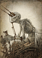 #CG原画# 俄罗斯skirill 的死亡主题铅笔画，名为“不死者”。作品中的骷髅或干尸，看上去已经死了很很很很久，但灵魂仍然冻结在此刻，在尘埃和蛛网中挣扎。