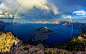 General 1920x1200 crater lake rainbows island lake forest mountains clouds cliff water blue nature landscape