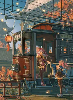 日本画师很有中国风的一组插画！看得出来作者对中式建筑情有独钟