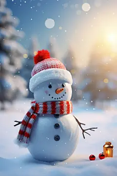 可爱冬天雪人植物树木素材图片