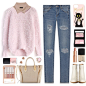 A fashion look from November 2014 featuring pink pullover sweater, sleeveless shirts and skinny jeans. Browse and shop related looks.