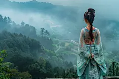 郊外旅游唯美女孩背影