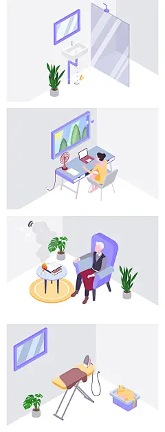 扁平2.5D室内智能家居人物居家生活工作应用场景UI插画AI矢量素材-淘宝网