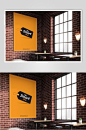 红砖壁纸餐饮店挂壁式橙色宣传海报广告牌场景样机