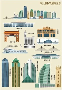 海南海口地标海南地标建筑矢量海口地标建筑海口城市剪影线稿素材-花瓣网