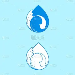 水重用下降图标集.水循环利用的设计元素。矢量图解轮廓平面设计风格. 