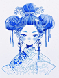 这可能包含：一位蓝色头发、头上有两个发髻、手拿雨伞的女子的图画