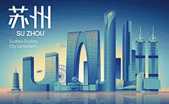 苏州 (18) 手绘城市风景剪影插画 | 建筑设计灵感素材下载.eps