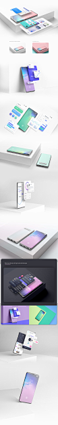 Android Smartphone Mockup : Stand out mockup pack for Android UI designers. This set features professionally photographed Galaxy s10+ smartphone model, removable and editable floating widgets and changeable colors of all background elements.Available for