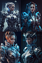 full-body portrait,Dynamic posture, photo of 8k ultra-realistic cyberpunk hot good looking female Mecha character, The skin is as white as snow,full body, intricate blue, black and white neon armor, ornate, cinematic lighting, trending on artstation, 4k, 