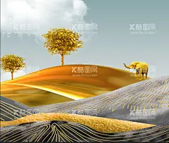 三联画  - 源文件下载【酷图网】三联画,装饰画,一路高升,发财树,流水生财,月亮,瀑布,大海,鹿,一路有你